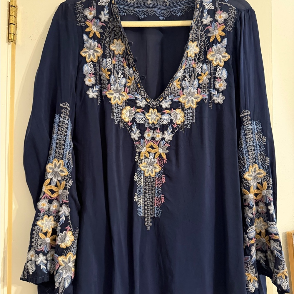 Johnny Was  Embroidered Navy Blue Women's Top